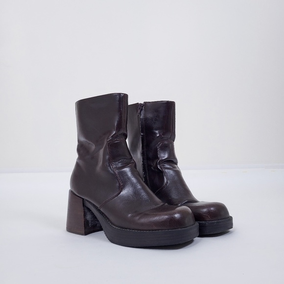 Vintage chunky heel boot square toe platform sock boot calf booties gogo - Picture 12 of 13